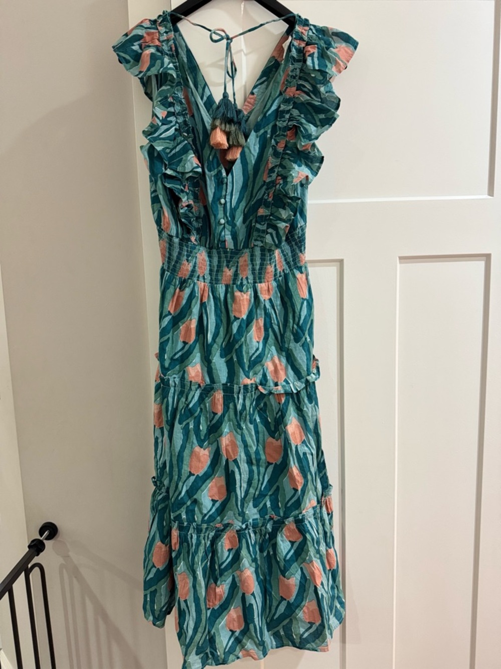 Teal & Pink Floral Ruffle Midi Dress - Picture 4 of 9